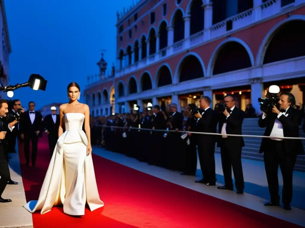 Una deslumbrante alfombra roja en el Festival de Cine de Venecia, capturando el impacto cultural de la moda y el glamour de las celebridades