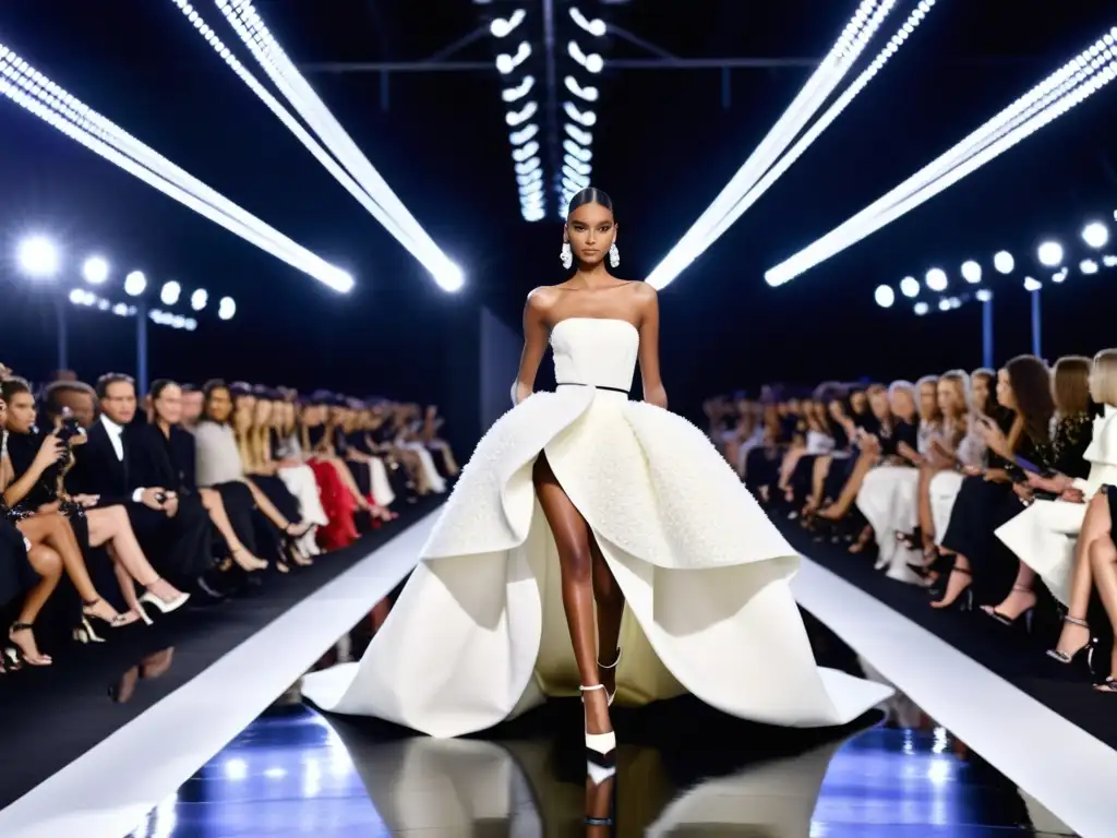 Deslumbrante desfile de moda con la colaboración impactante en la moda de Giambattista Valli x H&M, en un ambiente opulento y elegante