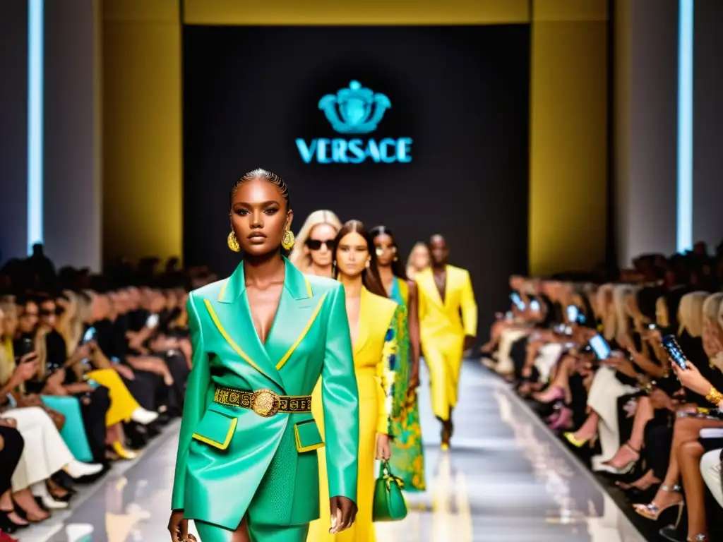 Un deslumbrante desfile de moda de Gianni Versace, con diseños vibrantes y lujosos