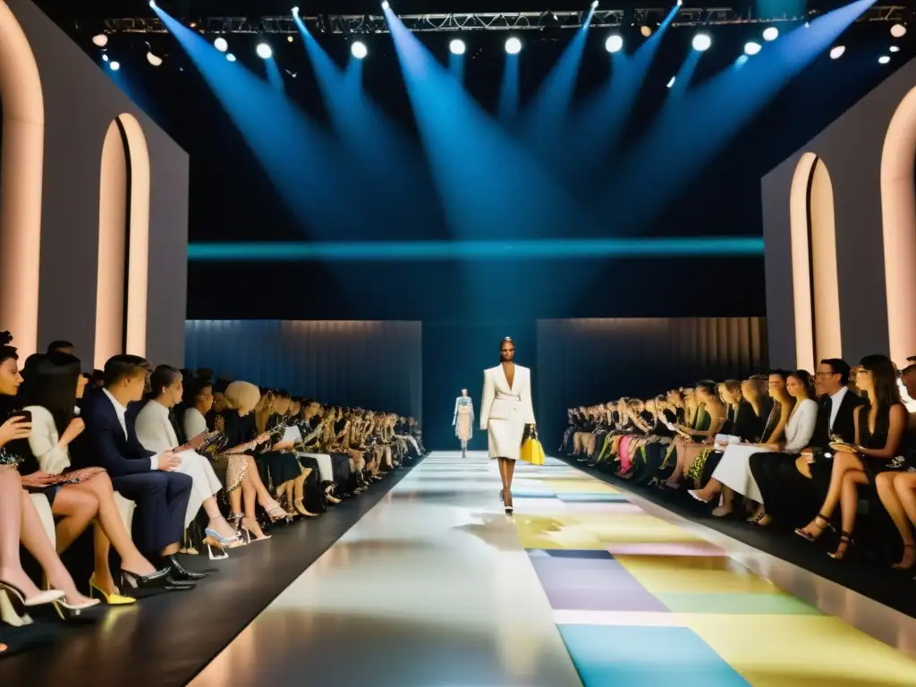 Deslumbrante desfile de moda de lujo de Prada en un escenario moderno y sofisticado