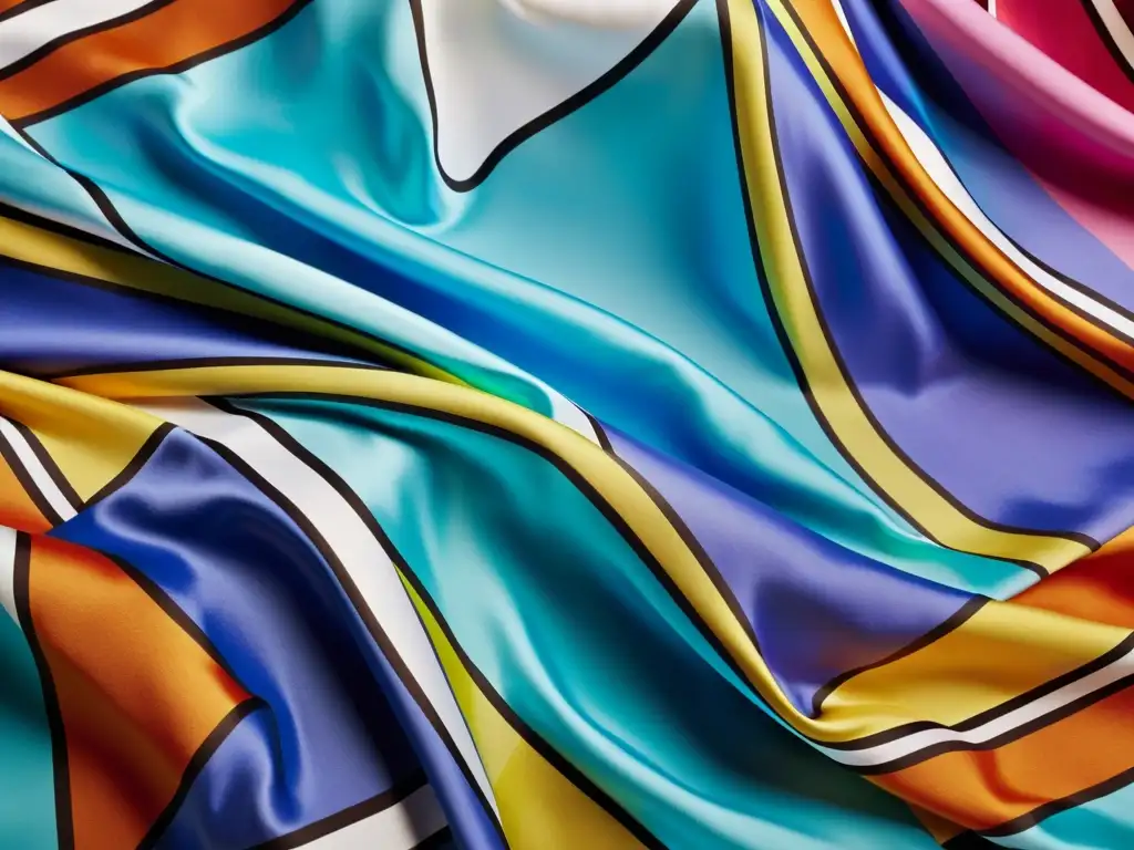 Un deslumbrante pañuelo de seda Emilio Pucci exhibe sus estampados kaleidoscópicos y una paleta de colores vibrantes