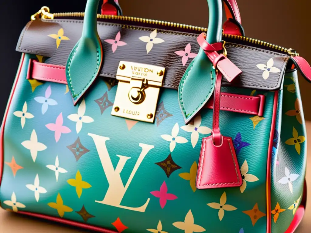 Detallada fotografía de un bolso Louis Vuitton con diseño de artista contemporáneo