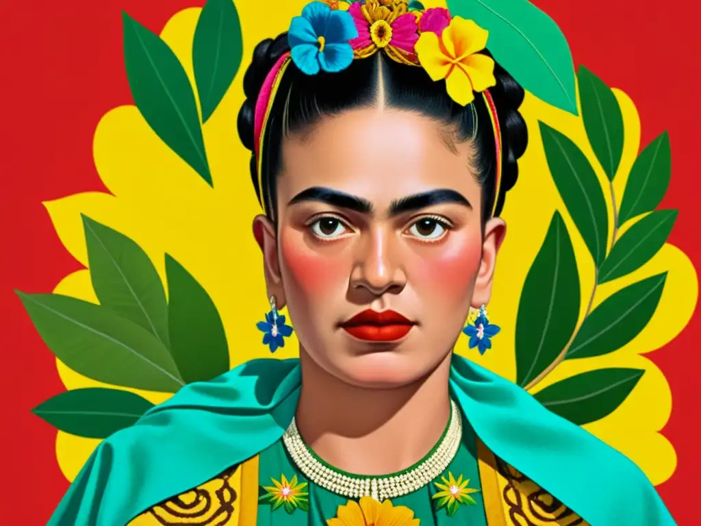 Detallada foto de Frida Kahlo en su icónico autorretrato 'Diego en mi pensamiento', resaltando su moda, identidad política y expresión única