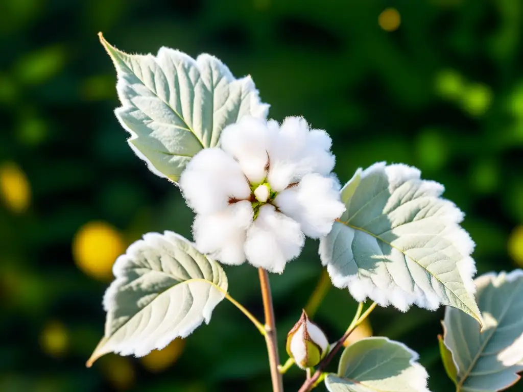 Detalles deslumbrantes: planta de algodón en campo exuberante Detallada imagen de un campo de algodón con impacto ambiental