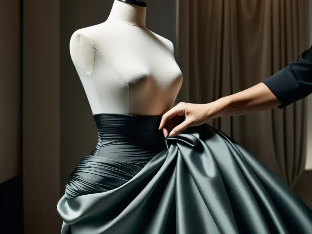 Detallada imagen documental de Cristóbal Balenciaga creando un vestido en su atelier, destacando la influencia eterna de Balenciaga en moda