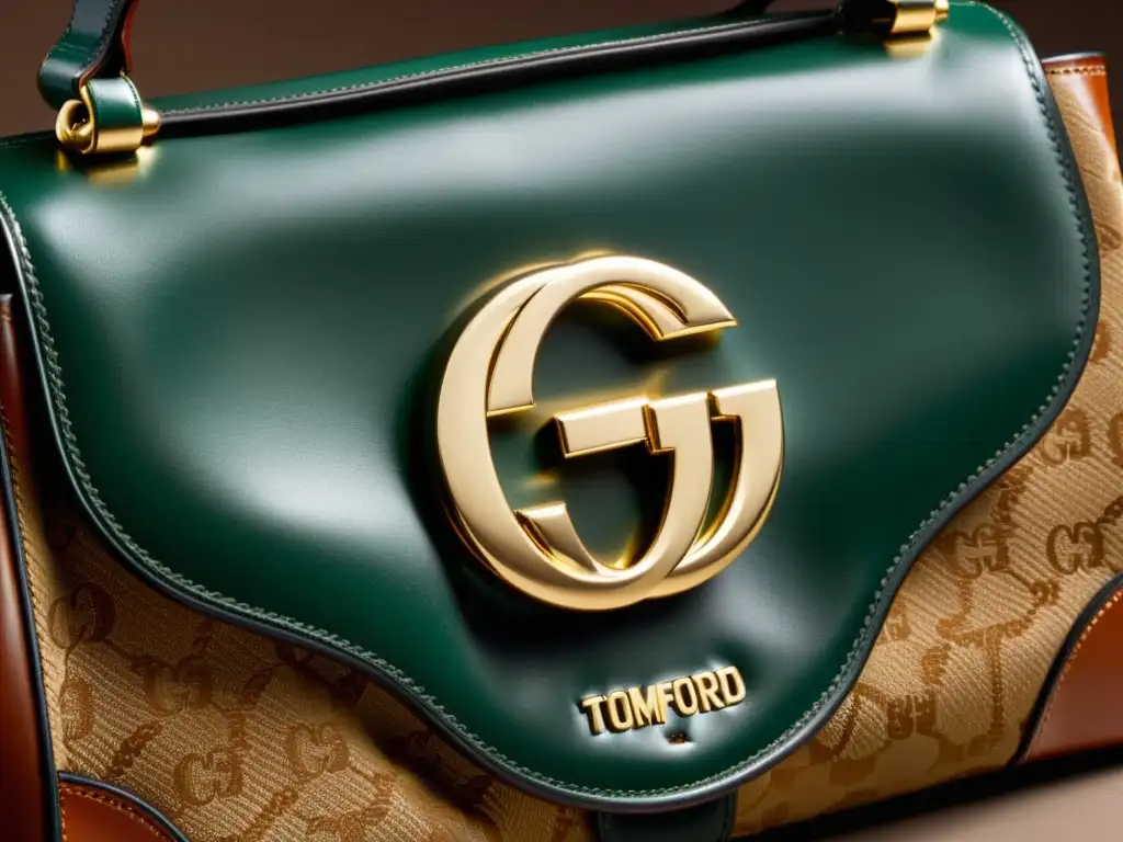 Detallada imagen de un exquisito bolso Gucci de la era de Tom Ford, destacando el logo doble G y el lujo del cuero