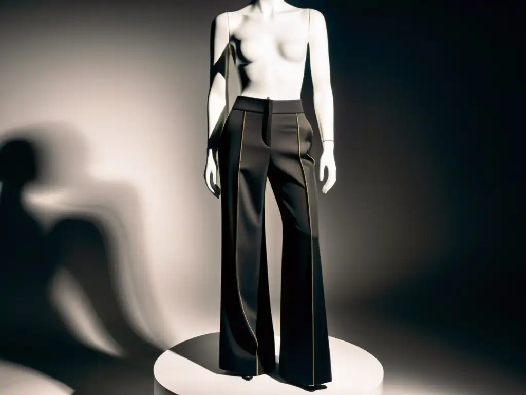 Detallada imagen de los icónicos pantalones 'bumster' de Alexander McQueen en un maniquí