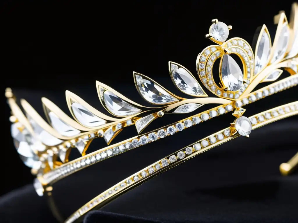 Detallada imagen de la nueva tiara Swarovski, con cristales brillantes sobre terciopelo negro