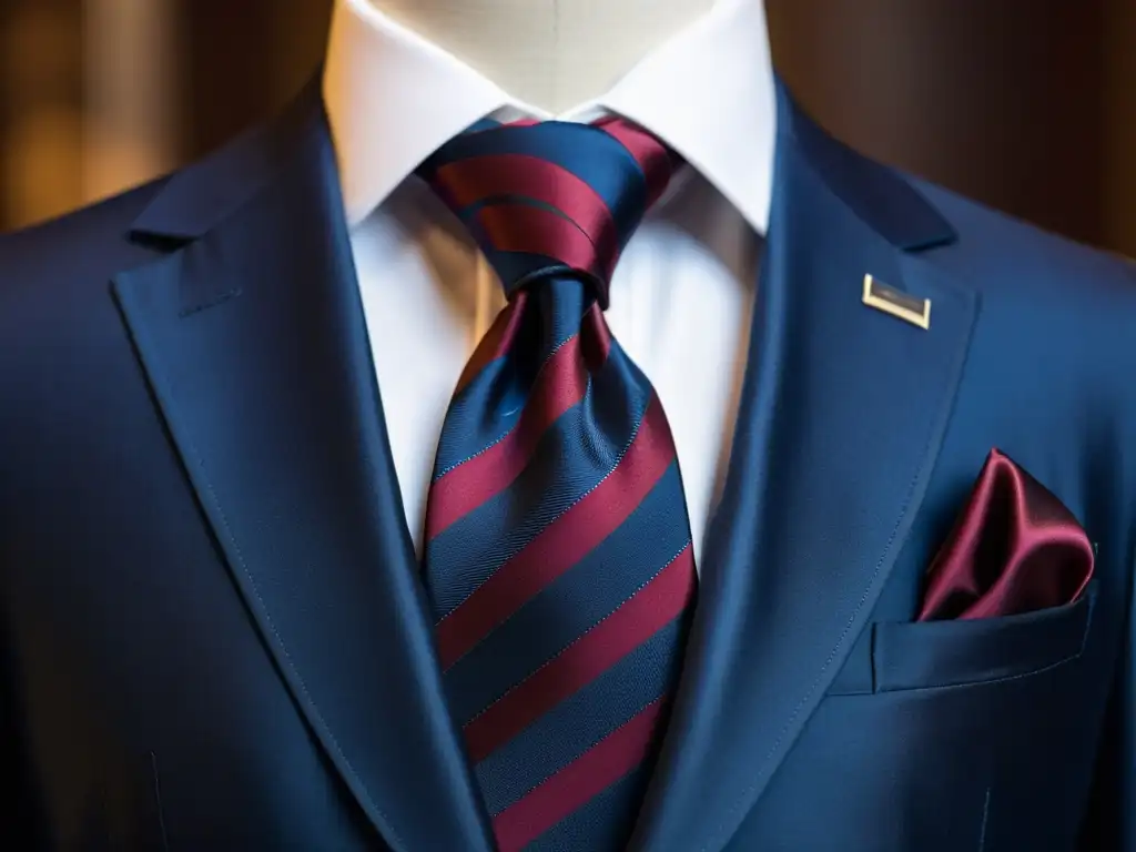 Detallado close-up de una corbata de seda, con patrones intrincados y colores profundos