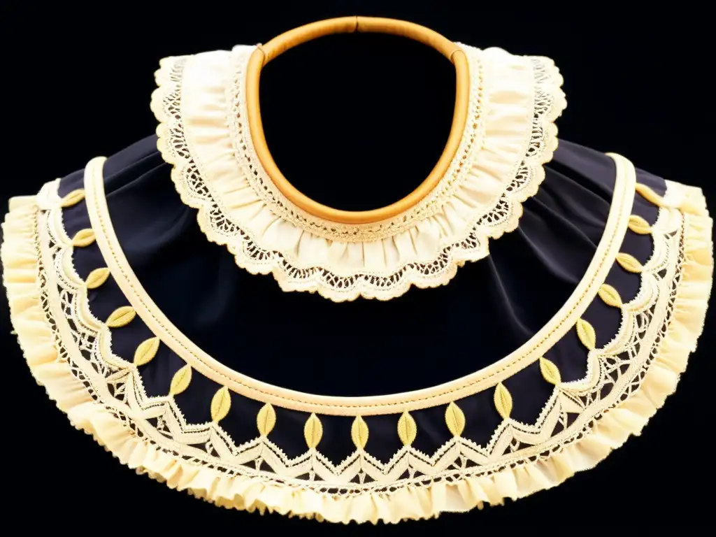 Detallado collar Isabelino bordado, destacando la artesanía histórica de los accesorios del cuello a lo largo de la historia