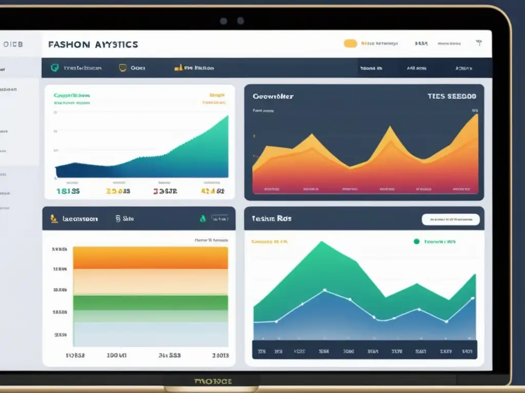 Un detallado panel de análisis de técnicas de conversión para sitios de moda, mostrando A/B testing, heatmaps y análisis de flujo de usuarios