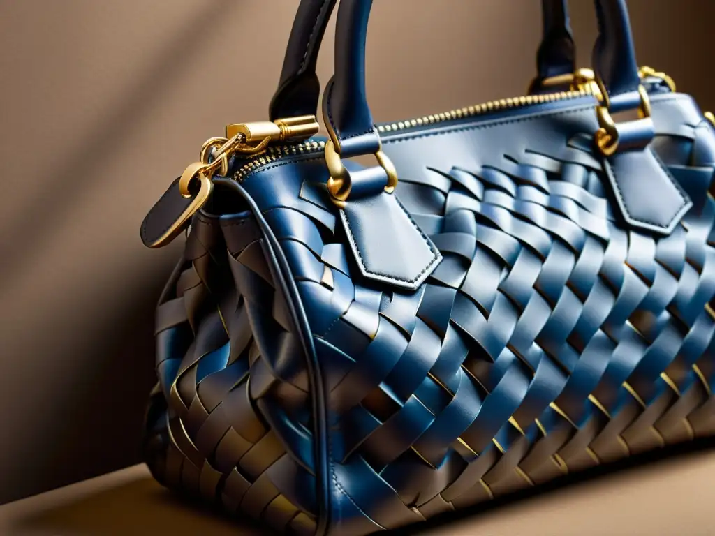 Detalle de bolso Bottega Veneta tejido a mano, destacando la artesanía y calidad que definen su impacto cultural en la historia de la moda