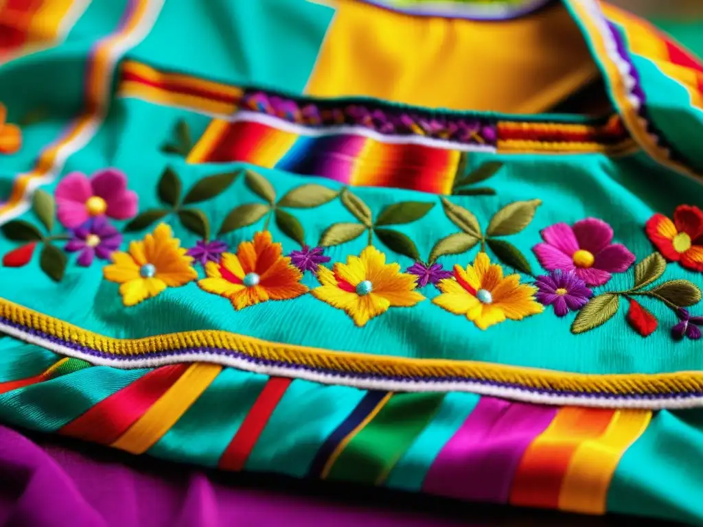 Detalle del bordado de un huipil mexicano, muestra el impacto cultural de la moda y la rica herencia artesanal