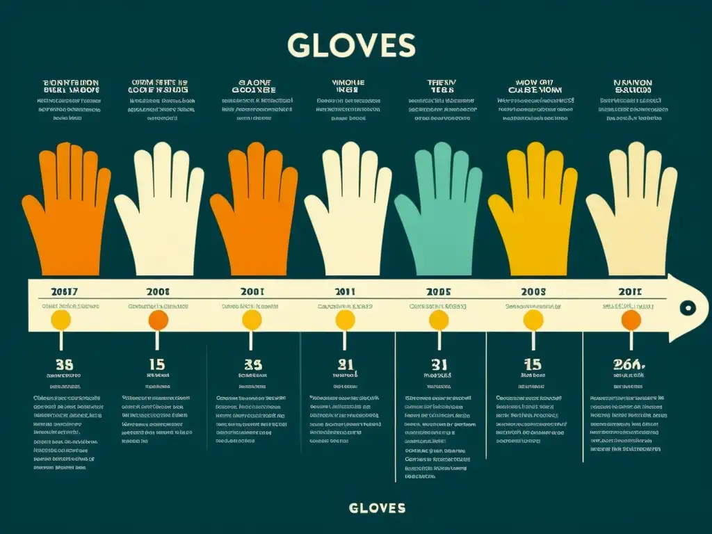 Detalle documental de la evolución de los guantes en la moda, desde la antigüedad hasta las tendencias modernas, con ilustraciones y fotografías detalladas de diversos estilos a lo largo de la historia