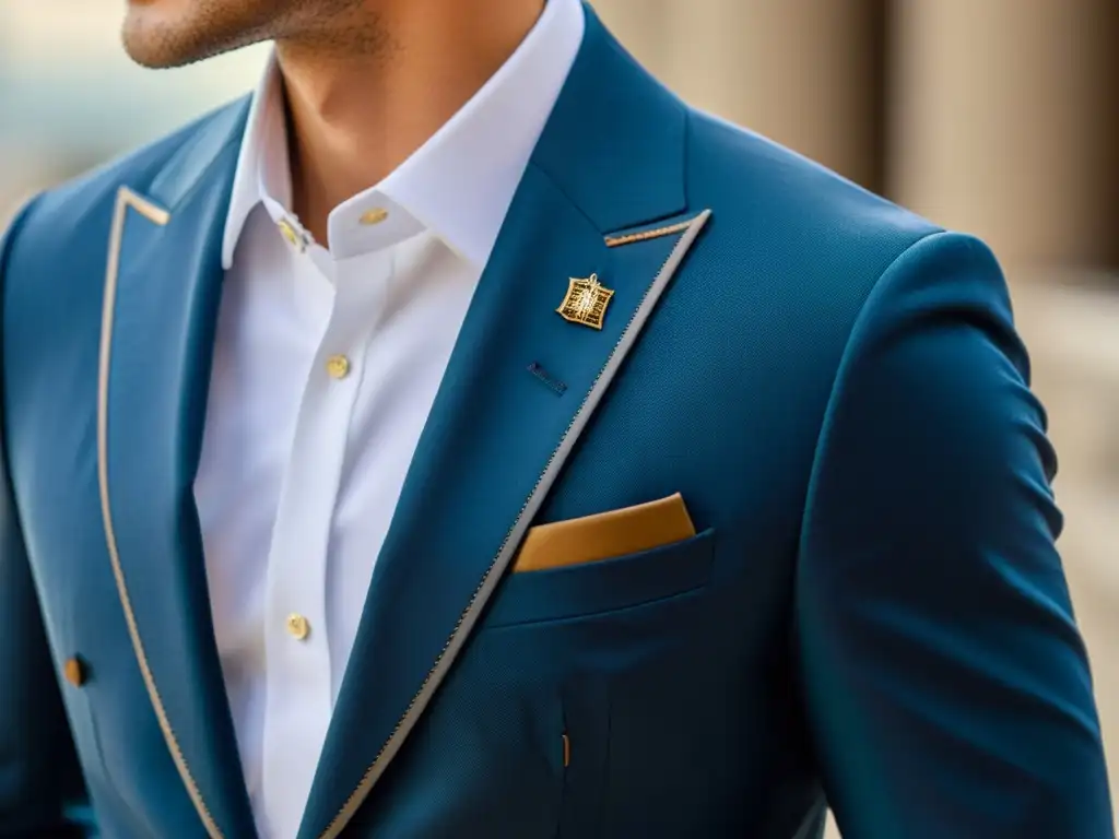 Detalle de un elegante saco de traje para hombre, con influencias clásicas en la moda masculina contemporánea