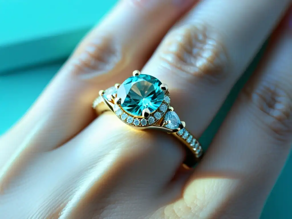 Detalle exquisito del anillo de compromiso de Tiffany & Co