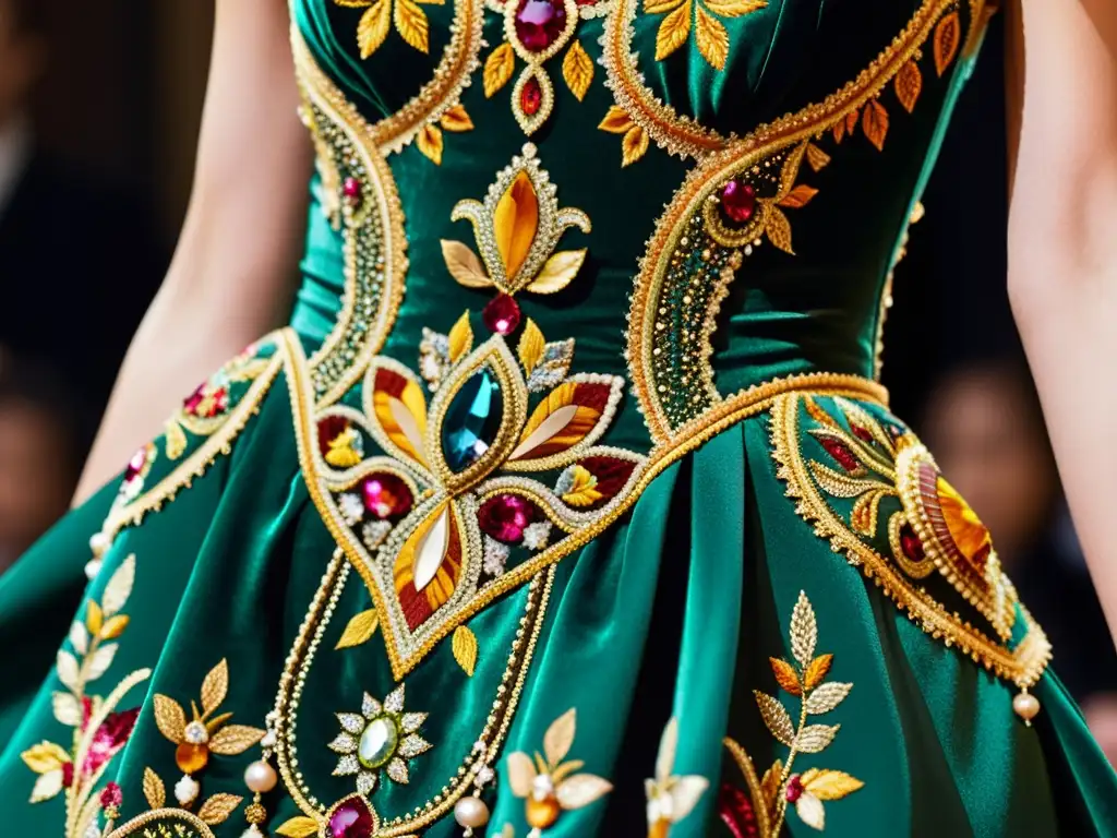 Detalle del exquisito bordado y pedrería de un impresionante vestido de alta costura en la Gala del Costume Institute moda contemporánea