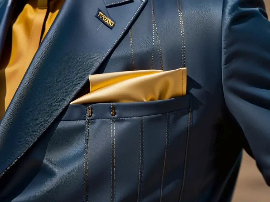 Detalle exquisito del traje sartorial Tom Ford, resaltando su artesanía y sofisticación