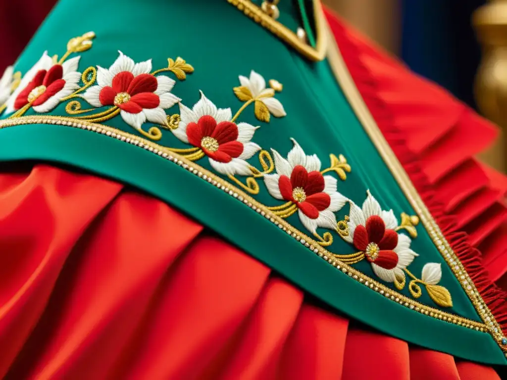 Detalle de la lujosa moda en El rojo y el negro, 19th century ballroom con bordados y telas opulentas