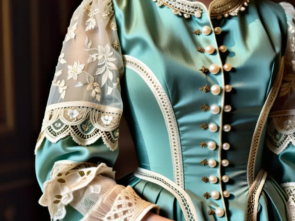 Detalle de la manga gigot de un vestido del siglo XIX, resaltando la evolución de las mangas en moda con lujo y elegancia