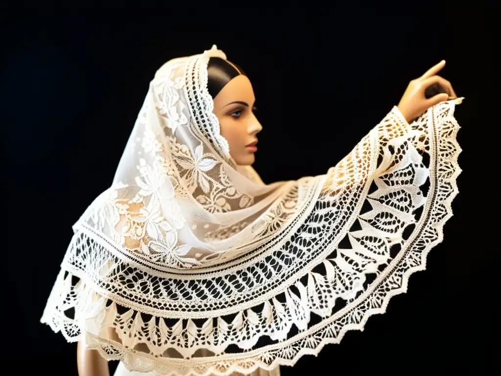 Detalle de una mantilla española resaltando la influencia de la mantilla española en la moda internacional