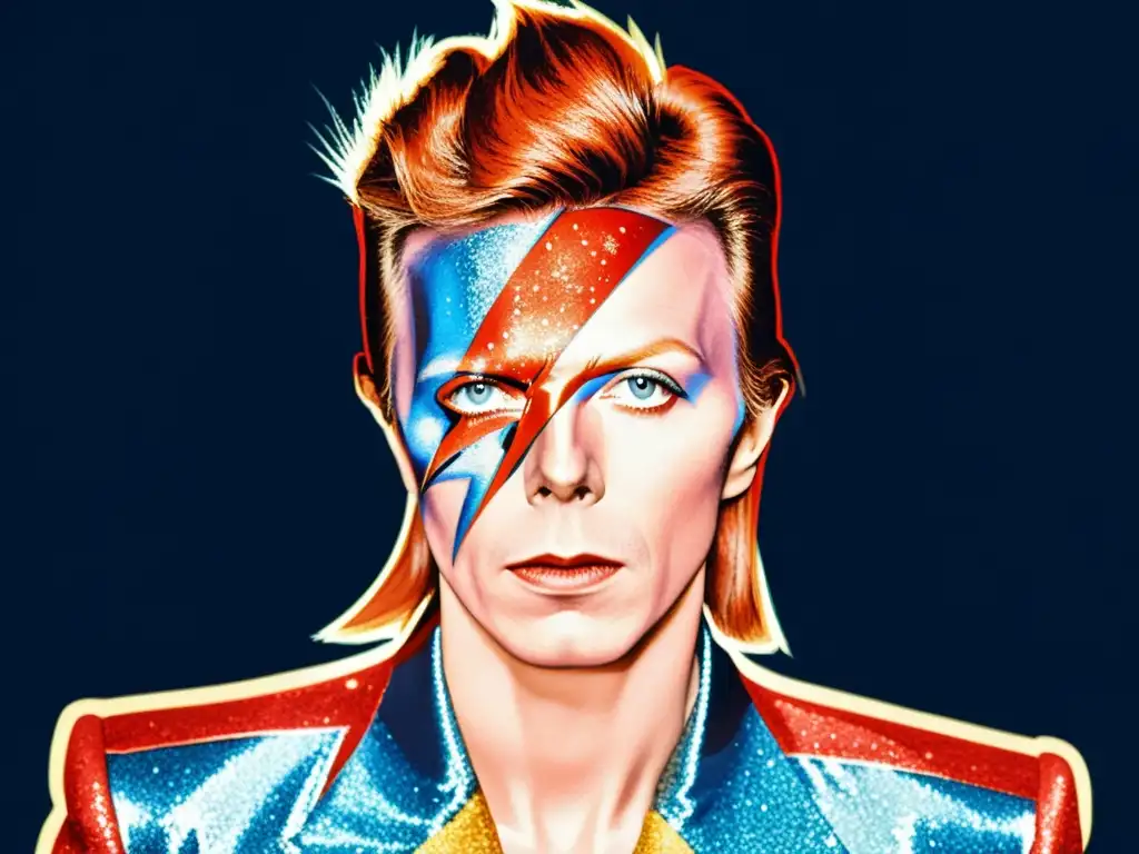 Detalle de maquillaje de rayo de David Bowie, símbolo del impacto del maquillaje en revoluciones culturales