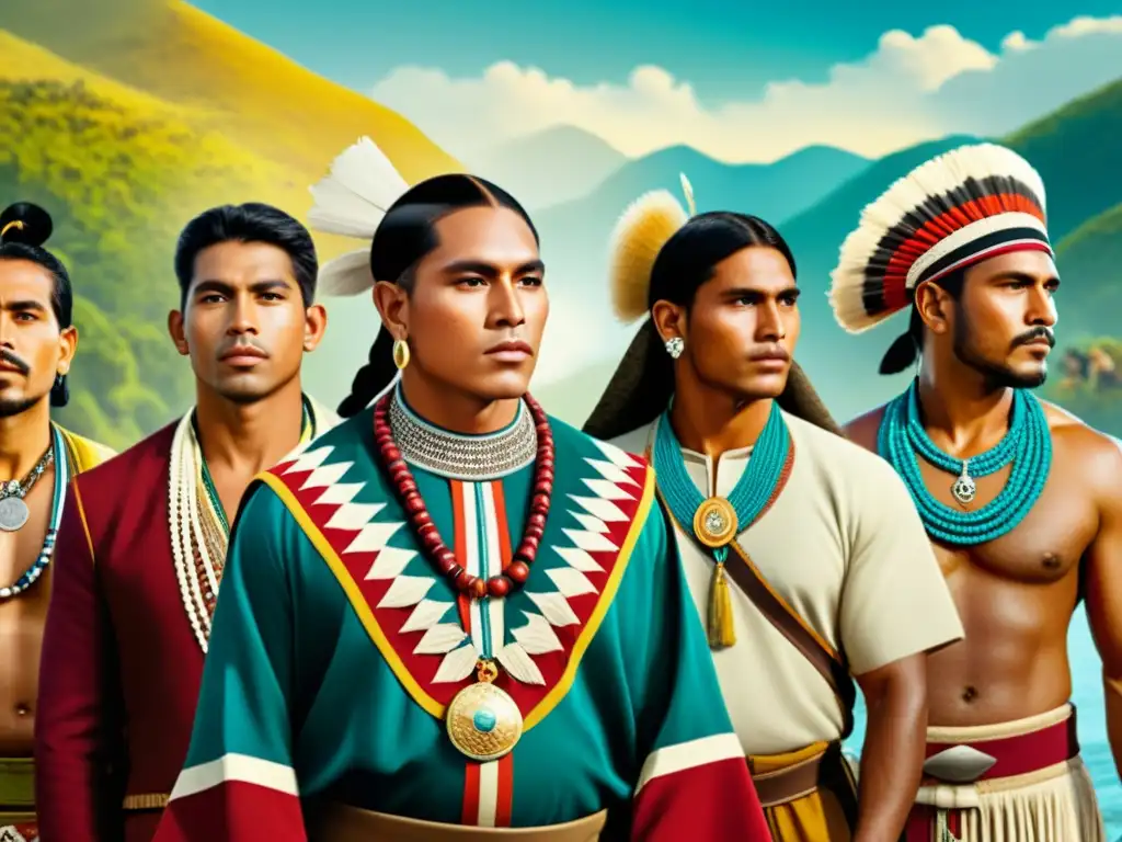 La moda masculina en el Nuevo Mundo: Fusión de estilos indígenas y europeos Detalle 8k de pintura histórica: fusión estilos indígenas moda masculina en el Nuevo Mundo