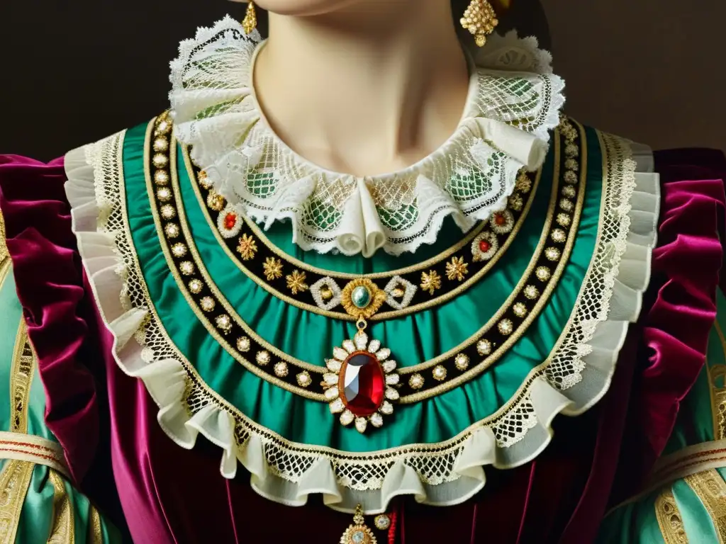 Detalle de pintura renacentista con accesorios del cuello a lo largo de la historia, representando opulencia y significado cultural