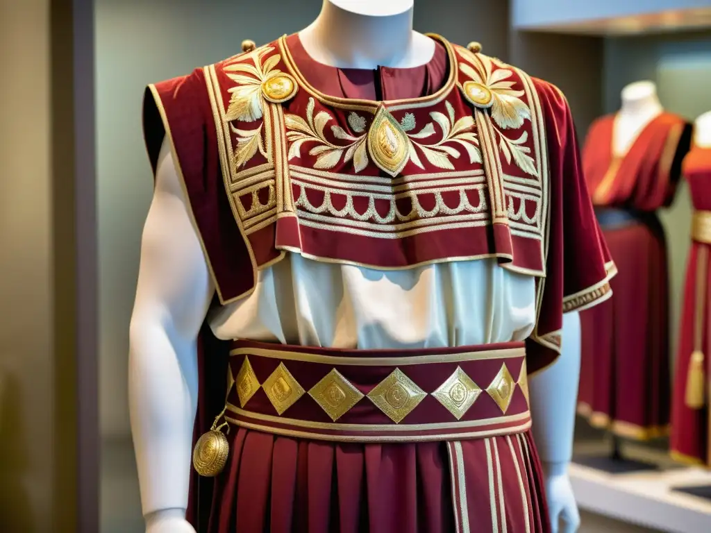 Detalle de toga y túnica romanas en museo