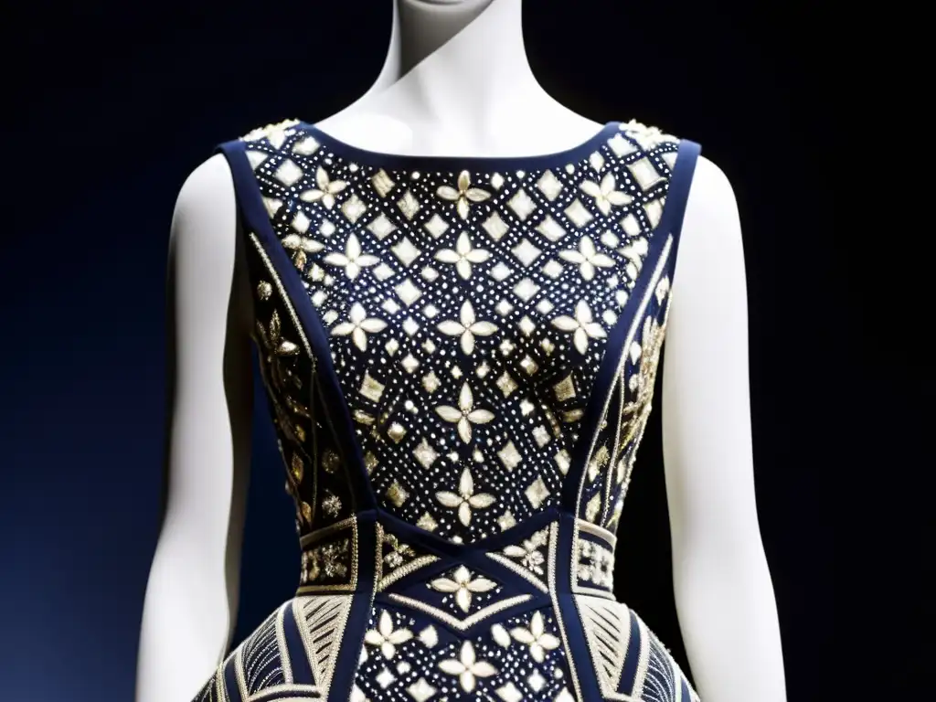 Detalle del vestido Junon Dior moda posguerra, resaltando su elegancia atemporal y exquisita artesanía en alta costura