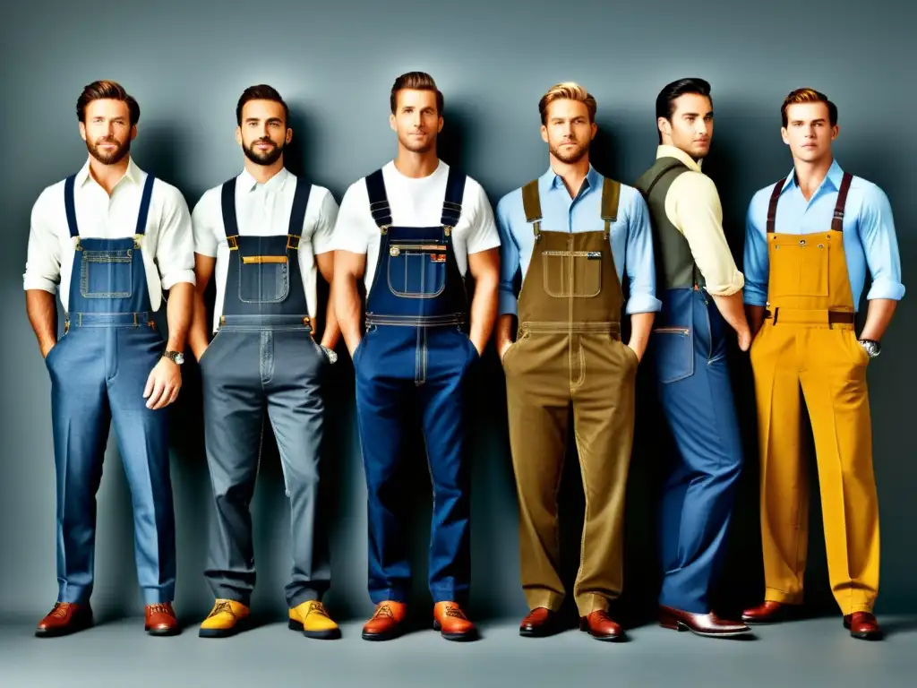 Detalle de la evolución de la vestimenta laboral masculina, desde overoles hasta trajes contemporáneos