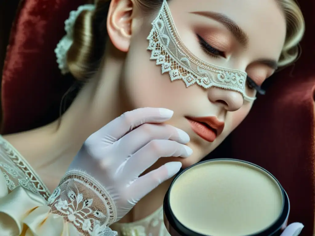 Detalle victoriano: Aplicación de polvo facial Detalle victoriano de mano aplicando polvo facial, reflejando ritual de belleza en la era victoriana