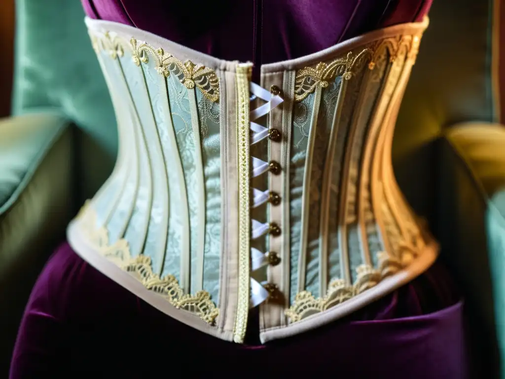 Detalles del corset del siglo XIX, símbolo de historia como símbolo de empoderamiento femenino