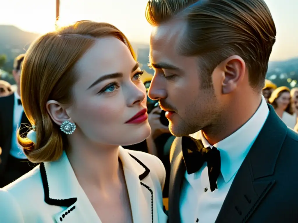 Detalles de la moda de Hollywood en La La Land: Emma Stone y Ryan Gosling lucen trajes vintage, evocando la elegancia de la época dorada del cine