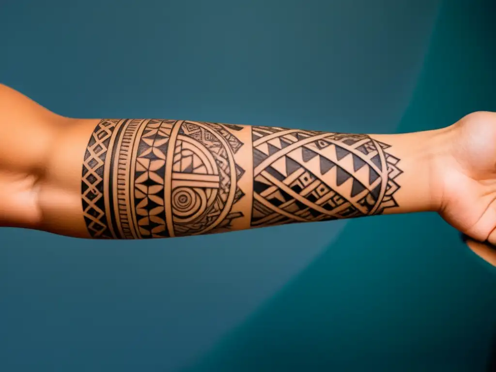 Detalles de tatuajes que narran historias culturales entrelazadas con moda en el antebrazo de una persona, mostrando una identidad única