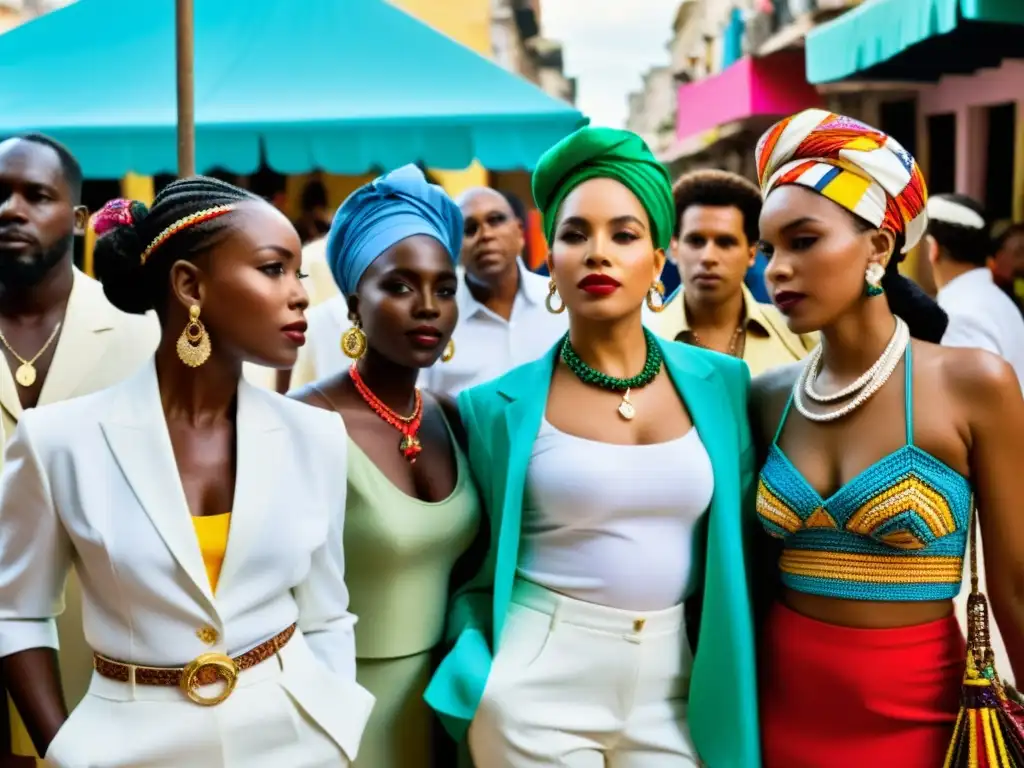 Moda AfroCubana y Santería en Mercado de La Habana Diseñadores afrocubanos y practicantes de Santería en un bullicioso mercado de La Habana