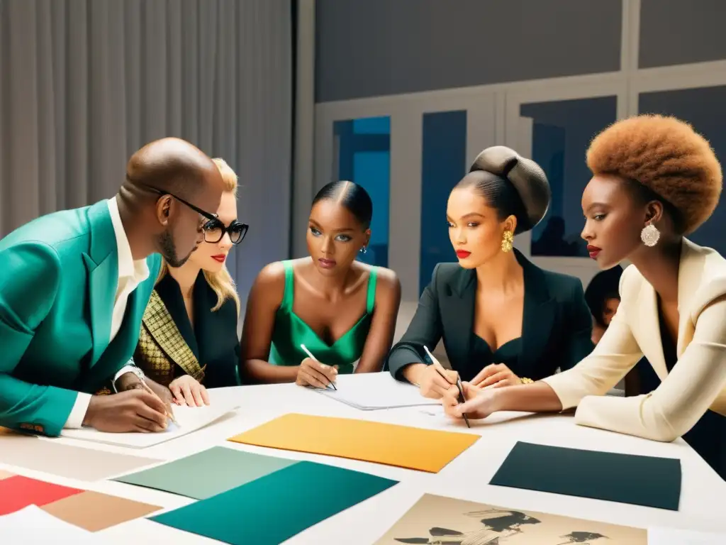 Diseñadores y artistas discuten en la intensa preparación de la Gala del Costume Institute moda contemporánea, rodeados de bocetos y telas