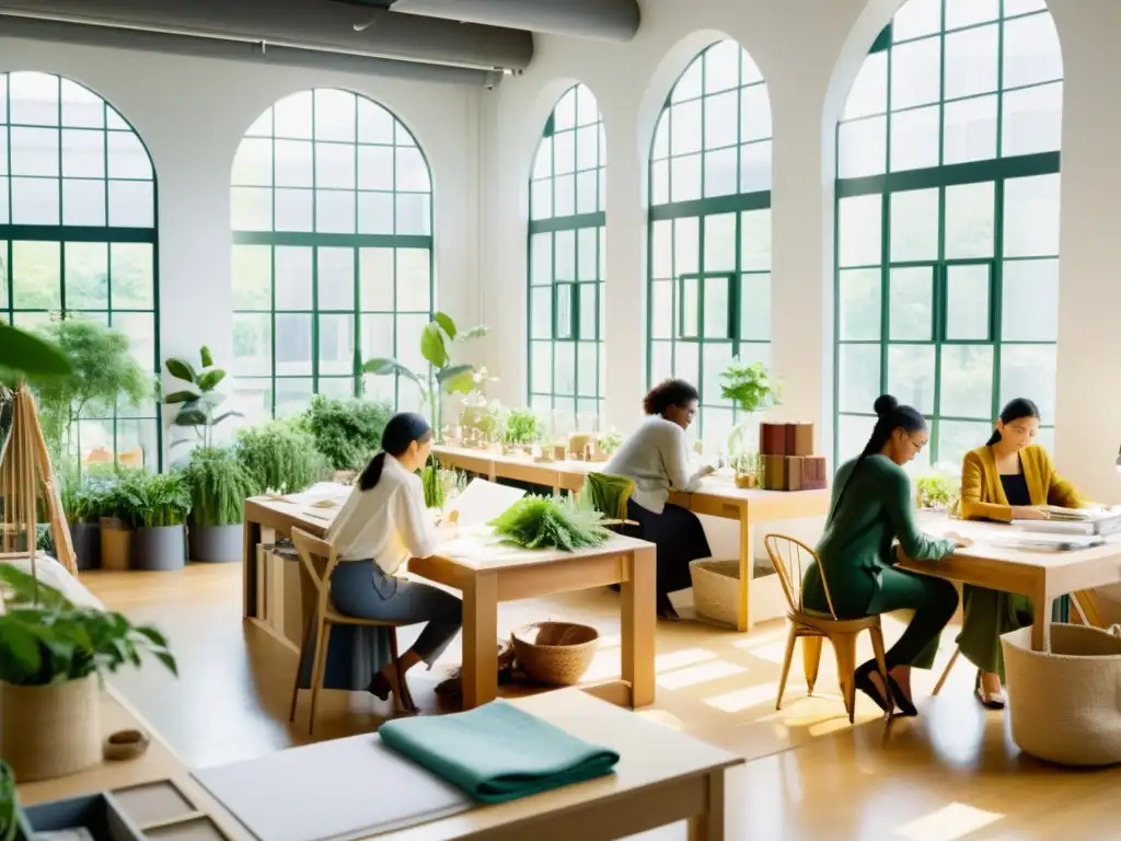 Diseñadores independientes crean moda sostenible en un estudio lleno de luz y creatividad, usando técnicas innovadoras y materiales ecológicos