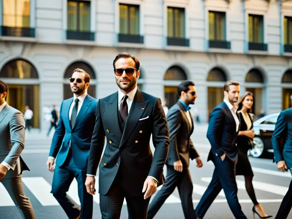 Tom Ford, genio detrás de Gucci, irradia elegancia y poder, caminando por las calles de Milán con su equipo