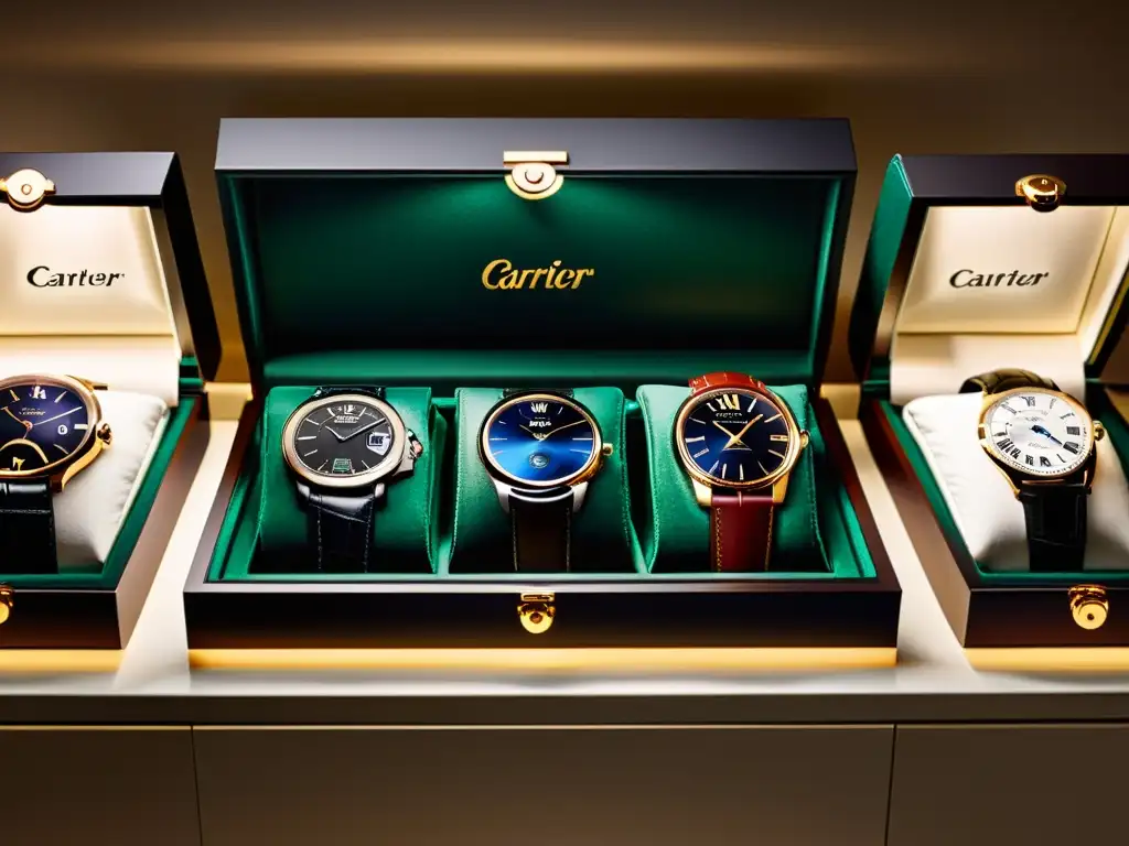 Una elegante exhibición de la última colección de relojes Cartier junto a clásicos atemporales, resaltando la esencia de la elegancia atemporal