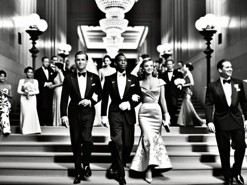 Elegantes invitados del primer Met Gala de 1948, subiendo la majestuosa escalinata del Metropolitan Museum of Art