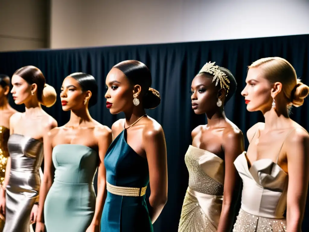 Un emocionante backstage en una prestigiosa pasarela de moda, reflejando el impacto cultural de las Semanas de la Moda