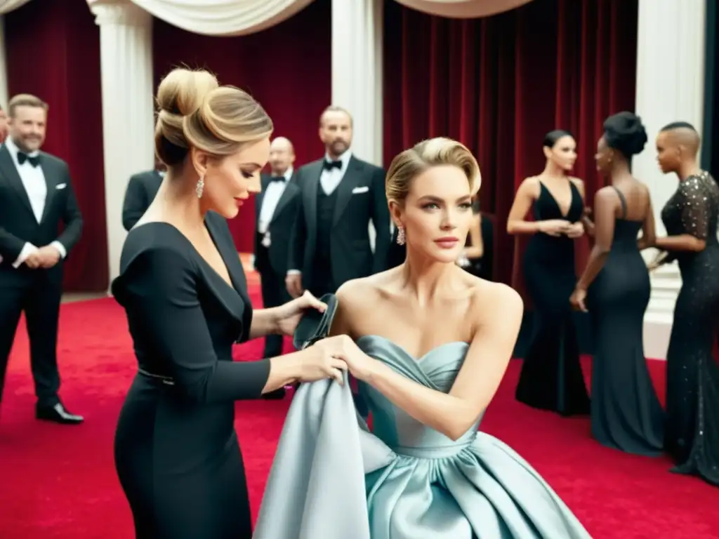 Equipo de estilistas prepara a actriz británica para la moda británica en la alfombra roja, con precisión y glamour en el backstage del BAFTA