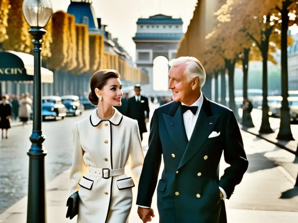 Givenchy y Audrey Hepburn pasean por París, capturando la esencia de la moda parisina y la historia de Givenchy