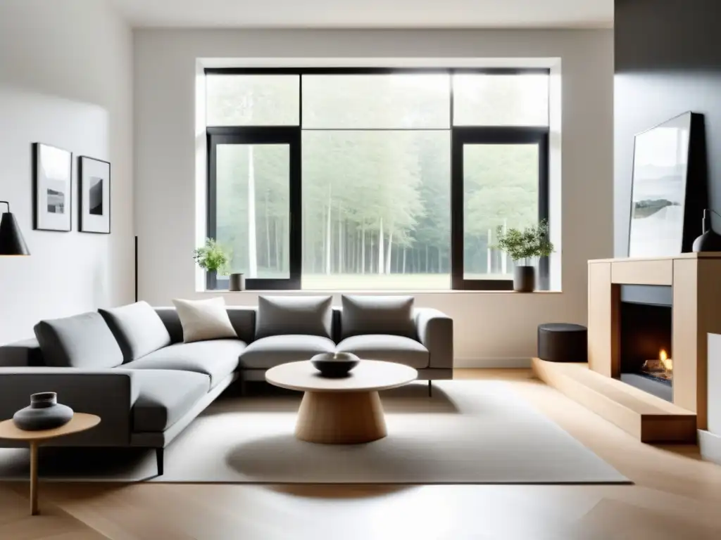 Espacio elegante con mobiliario escandinavo minimalista, creando una atmósfera de calma y sofisticación
