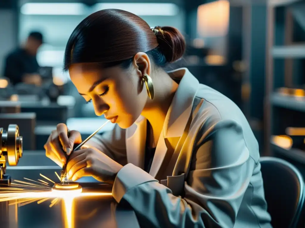 Un experto artesano utiliza tecnología avanzada para crear joyería moderna, fusionando tradición con innovación