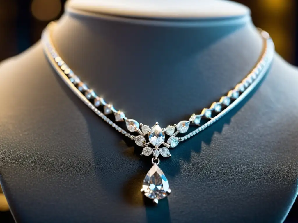 Una exquisita joya de lujo como inversión: un collar de diamantes en platino, iluminado para realzar su brillo y belleza atemporal