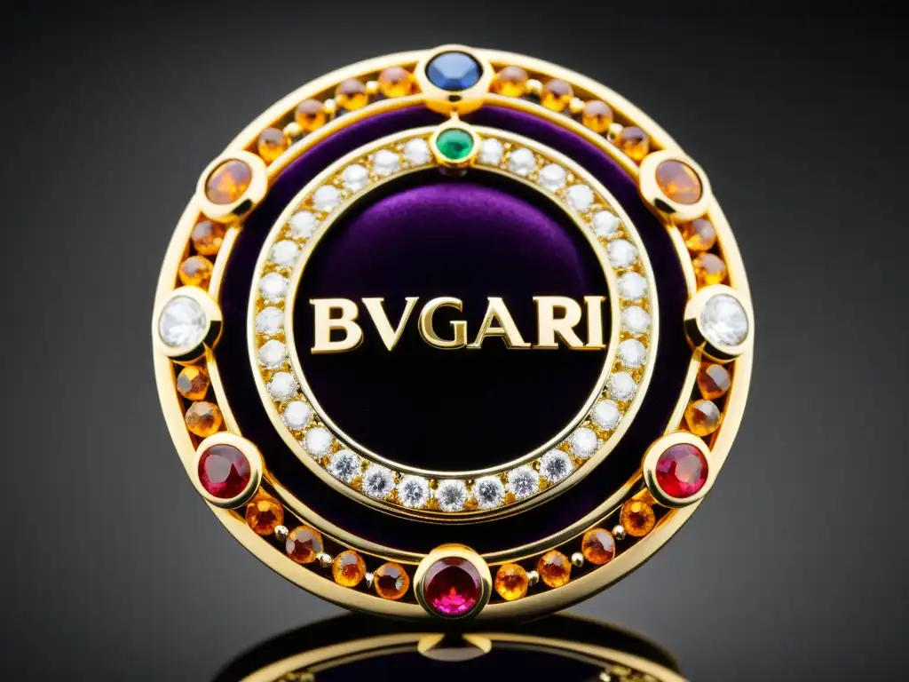 Exquisito broche Bvlgari de alta joyería exhibido sobre terciopelo oscuro, resaltando el impacto cultural y la artesanía