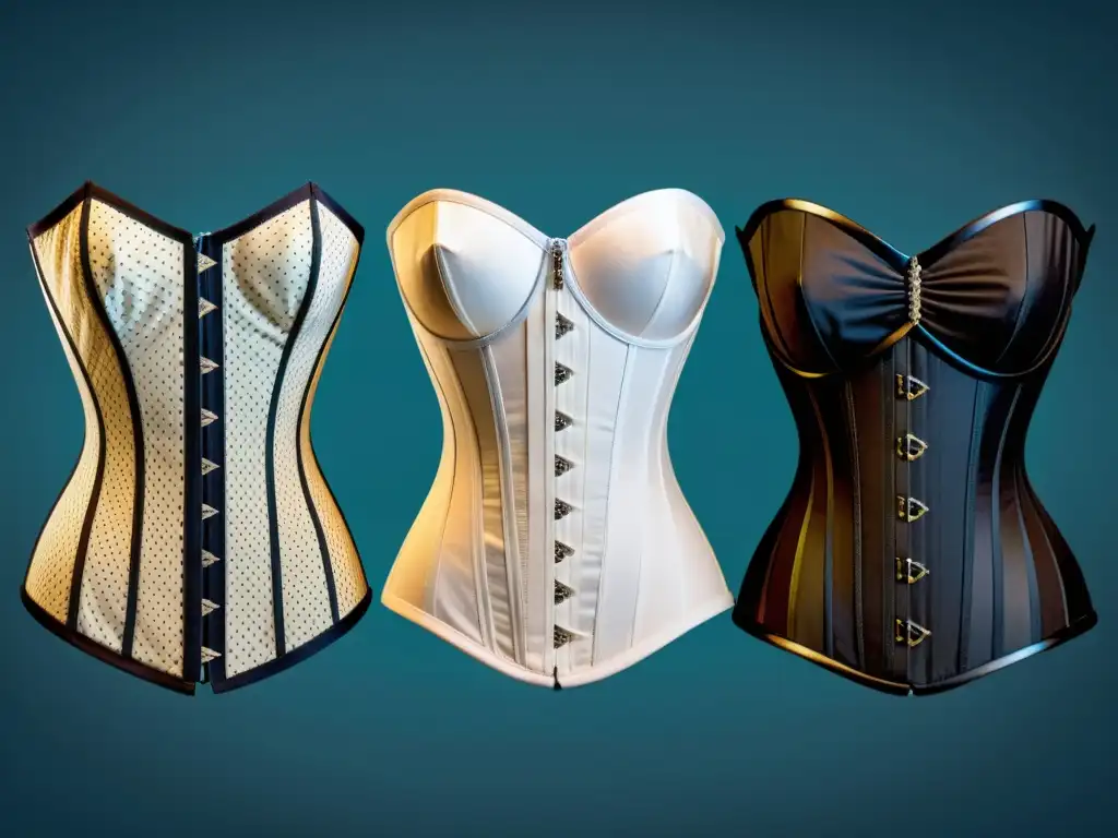 Una evolución de corsetería femenina a través de la historia, mostrando corsets de diferentes épocas y siluetas