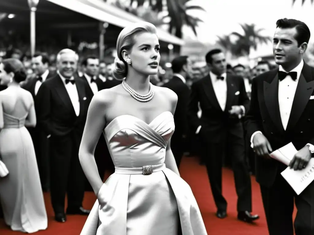 Grace Kelly deslumbra en el Festival de Cannes 1955, mostrando la influencia del Festival en la moda, en blanco y negro